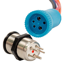 Load image into Gallery viewer, Bluewater 22mm Push Button Switch - Off/(On)/(On) Double Momentary Contact - Blue/Green/Red LED - 1&#39; Lead [9059-2123-1]
