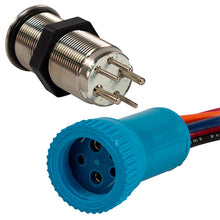 Load image into Gallery viewer, Bluewater 19mm Push Button Switch - Off/(On) Momentary Contact - Blue/Red LED - 4&#39; Lead [9057-2113-4]
